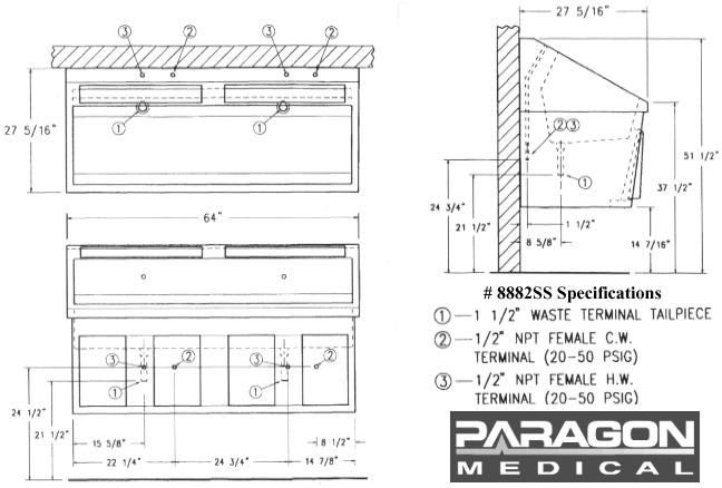 Scrub-Ware 4112-SA Scrub, Sink, RECT, 17-1/4inx55-1/2inx11in