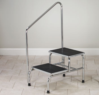 Chrome Two-Step Step Stool with Handrail